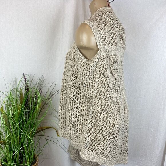 Eileen Fisher Tan Crochet Open Front Cardigan Sweater S - Picture 3 of 7